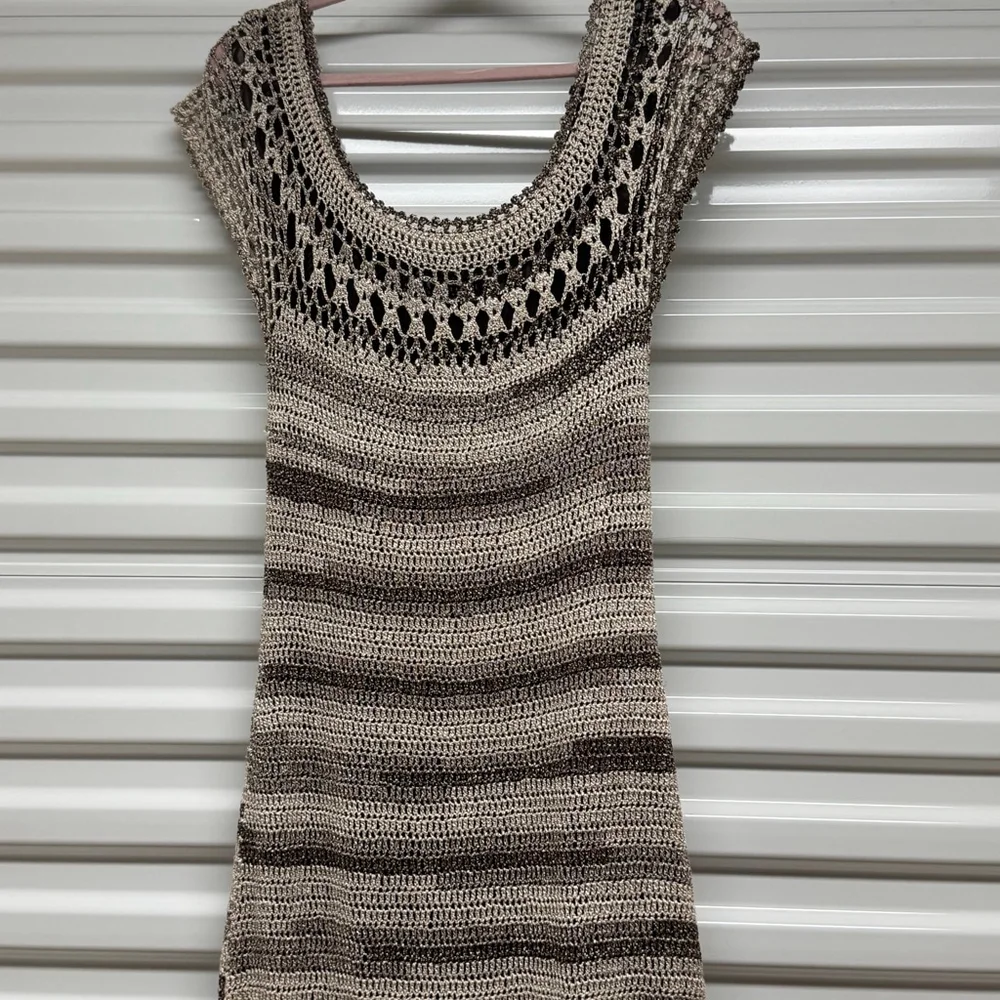 Vintage Proper brown And Tan Boho Crochet Maxi Dress Women’s L - Picture 3 of 9
